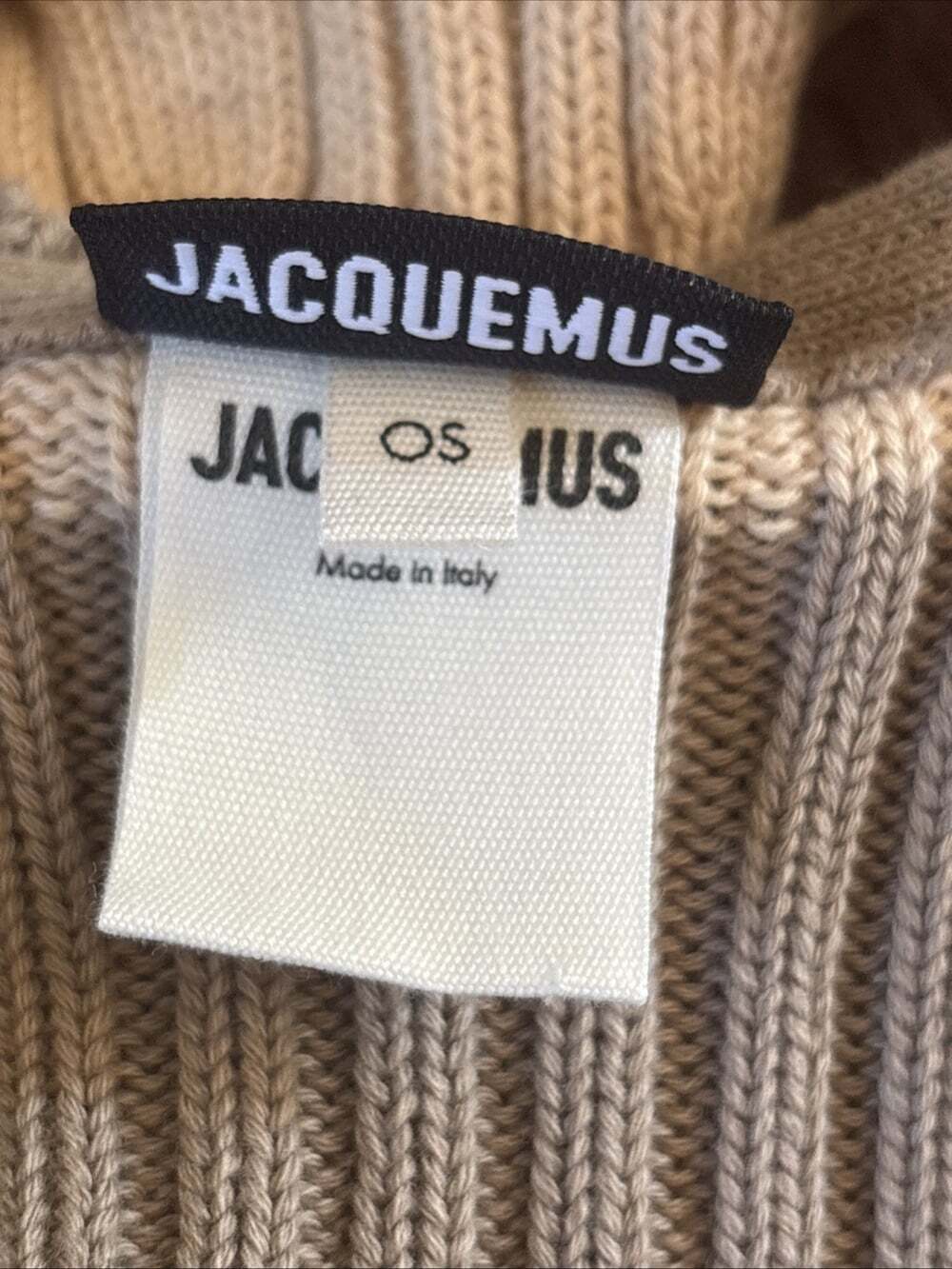 Jacquemus Beige Two Tone Balaclava Le Bonnet Cable Knit Cap Hat 100% Cotton - Picture 8 of 12